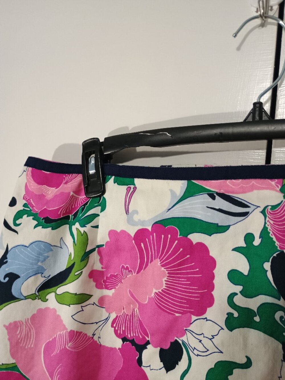 Talbots Woman 16W Floral Pencil Skirt Pink Green Blue Cotton Lined - Picture 5 of 7